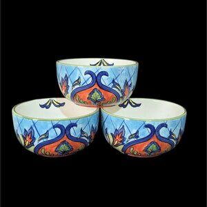 Maxcera Orange Talavera Bowls Hand-Painted Ceramic Floral Design 5 3/4"